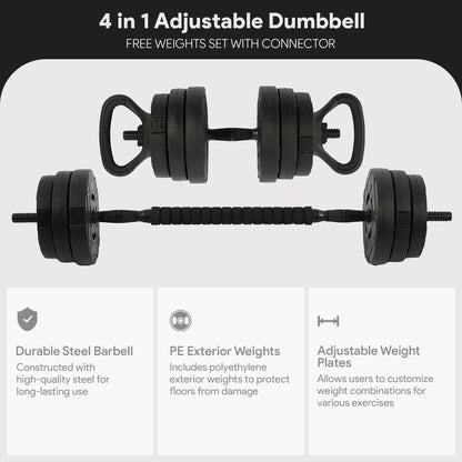 Fitvids 4-in-1 Adjustable Dumbbell Set - 60 lbs Free Weight System with Connector