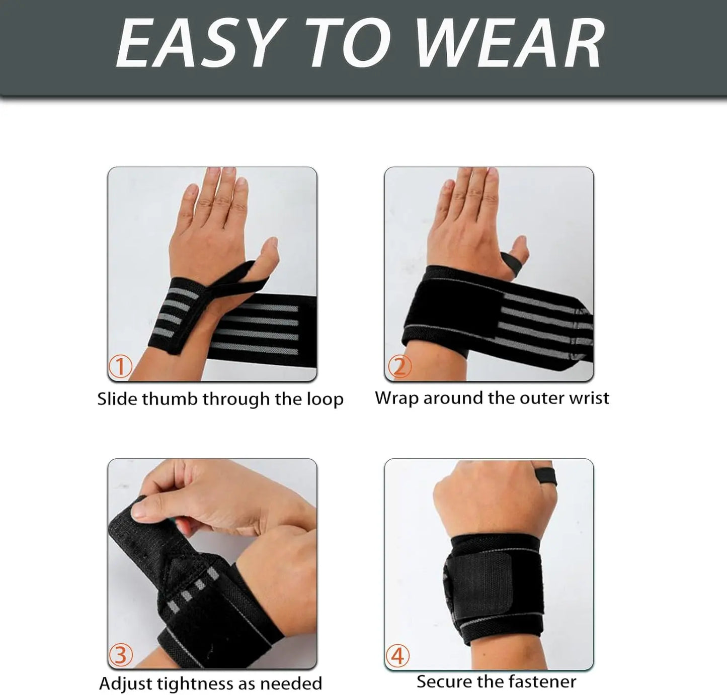 Wrist Wraps for Weightlifting Gym Bodybuilding Workout, 13" Red and Black with 4 Stripes, Adjustable Long Velcro, Wrist Band for Men and Women