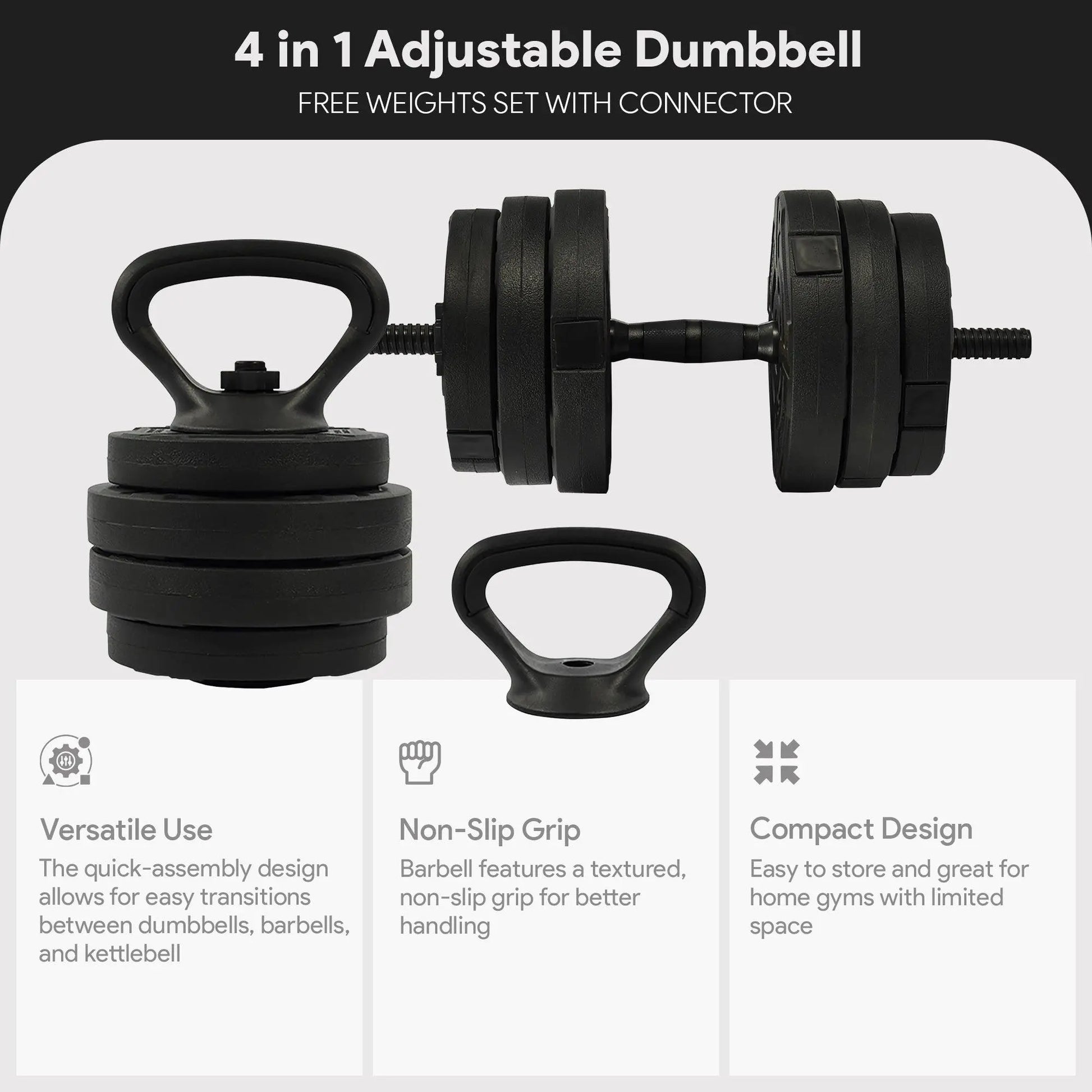 Fitvids 4-in-1 Adjustable Dumbbell Set - 60 lbs Free Weight System with Connector