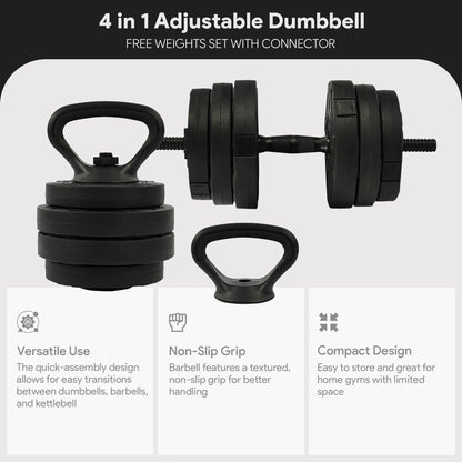 Fitvids 4-in-1 Adjustable Dumbbell Set - 60 lbs Free Weight System with Connector
